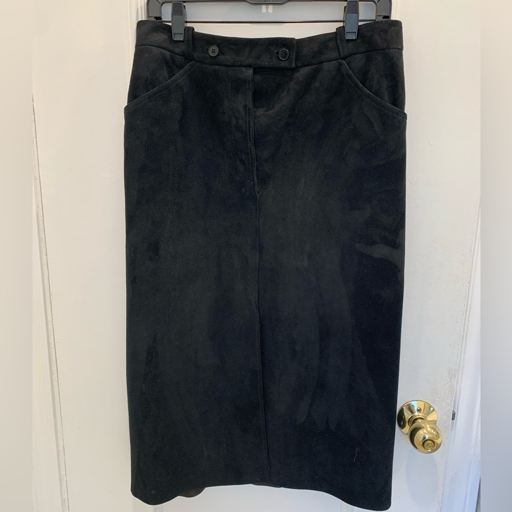 Helmut Lang long straight black suede (lamb leather) skirt. Size 10